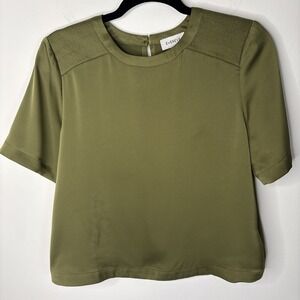 Evereve Satin Blouse Womens Small Green Basic Silky Minimalist Top Capsule